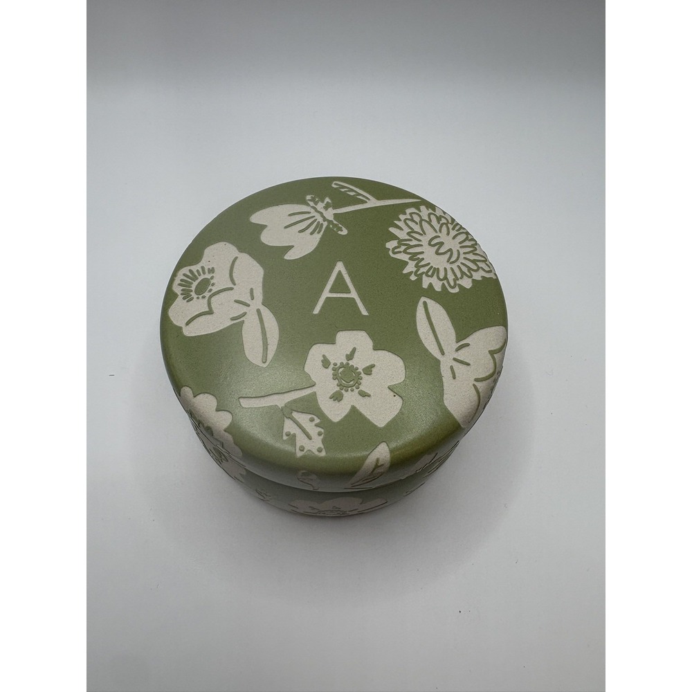 Anthropologie Floral Monogram Trinket Dish Catchall A Sage Green Stoneware